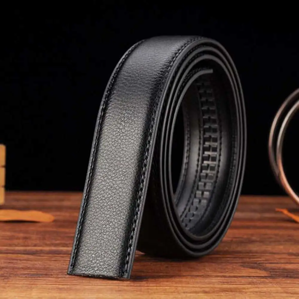 Top Trends: Business Style High Quality PU Leather Men&#039;s Automatic Ribbon Black Waist Strap Belt Without Buckle Luxury Belt For Men 120cm Shoppable Styles