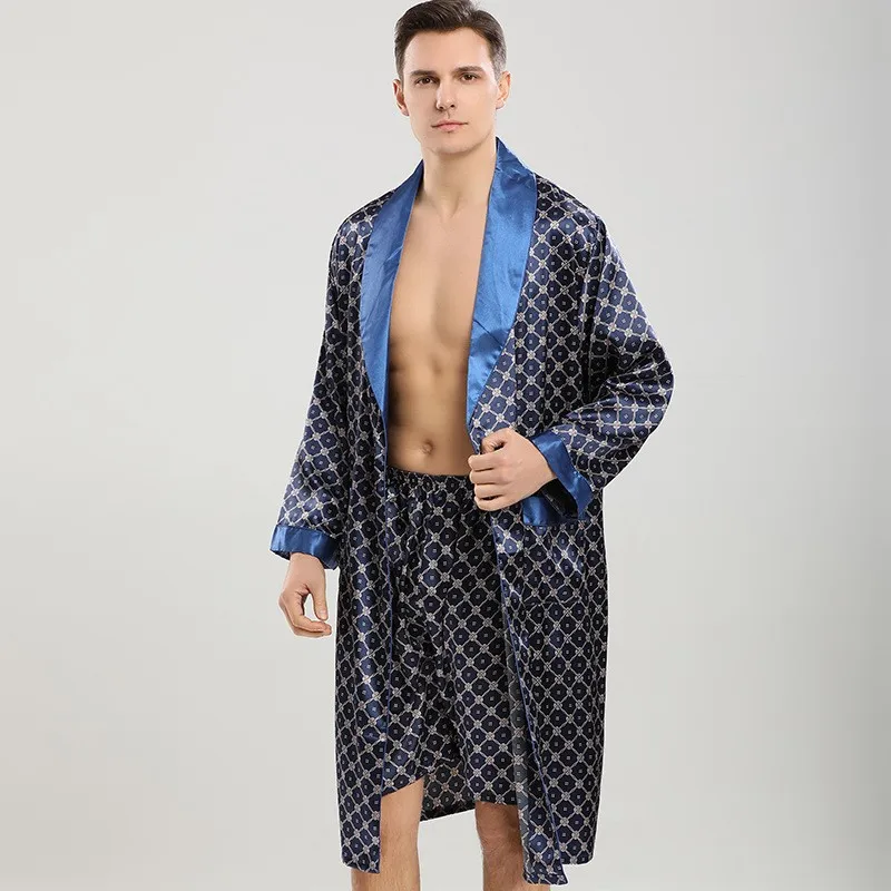 Top Trends: Men Robe Sets Satin Kimono Gown Male Sleepwear Bathrobe Faux Silk 2PCS Robe&Shorts Suit Casual Nightwear Lounge Wear Homewear Shoppable Styles