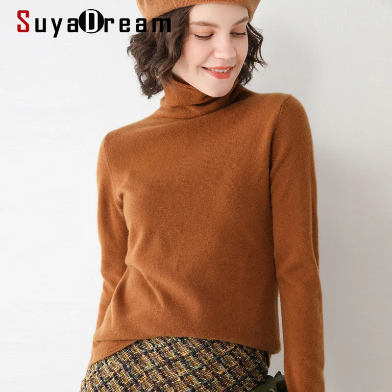 Top Trends: SuyaDream Woman Solid Wool Sweaters 100% Wool Turtleneck Plain Pullovers 2021 Fall Winter Bottoming Shirts Knitwear Shoppable Styles