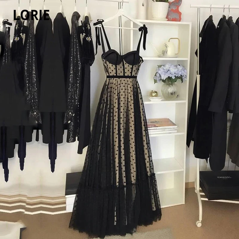 Top Trends: LORIE Vintage Prom Dresses 2023 Sweetheart Spaghetti Strap Polka Dot Black And Champagne Lining Formal Evening Party Gowns Shoppable Styles