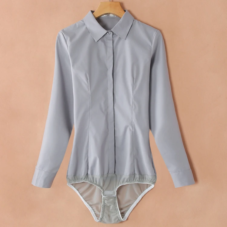 Top Trends: #2106 Black White Blue Grey Body Shirt Women Casual Office Shirts Ladie Bodysuits For Women Formal Body Femme Sexy One-Piece Shoppable Styles