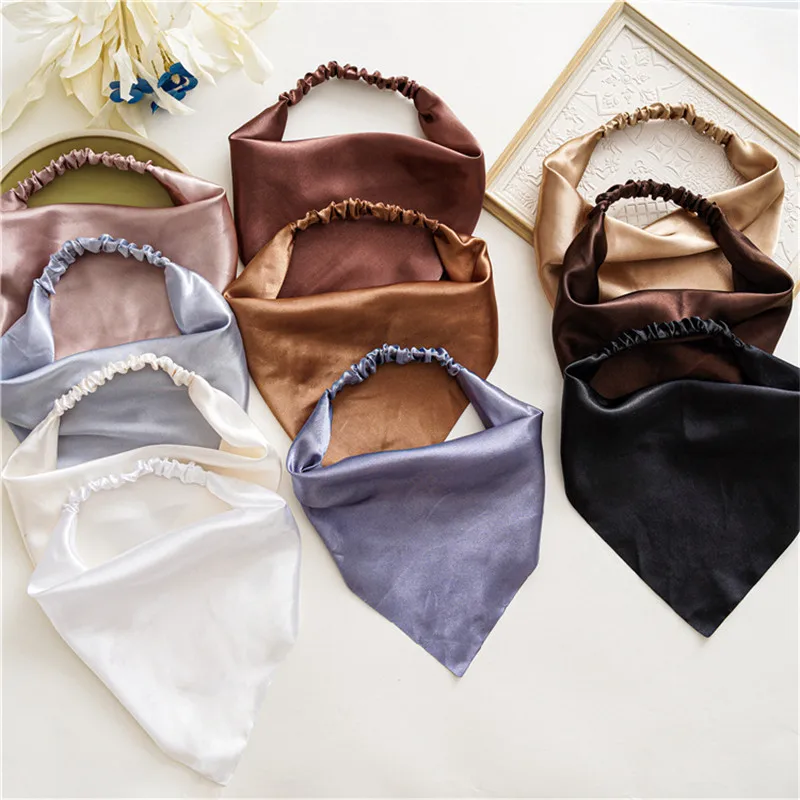 Top Trends: Ruoshui Solid Satin Bandanas For Woman Girls Triangle Head Scarf Ladies Summer Autumn Hair Scarf Hair Accessories Turban Shoppable Styles