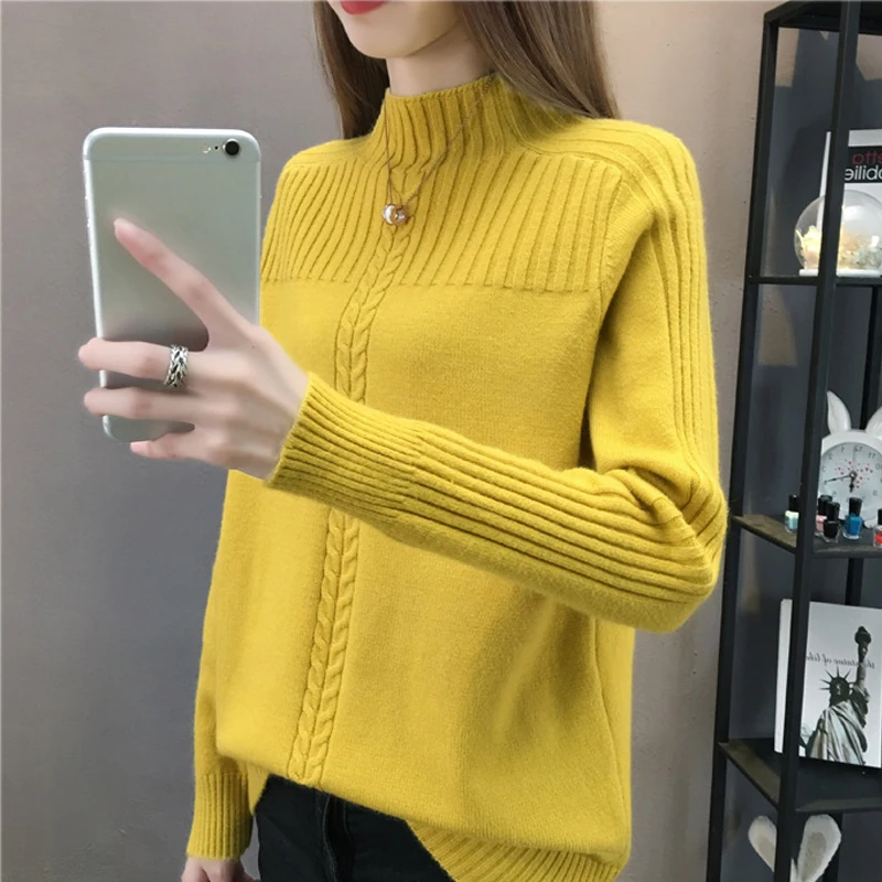 Top Trends: Knitted Turtleneck Women Autumn Winter 2023 New Ladies Korean Sweater Female Long Sleeve Jumper Blue White Red Pullover Femme Shoppable Styles