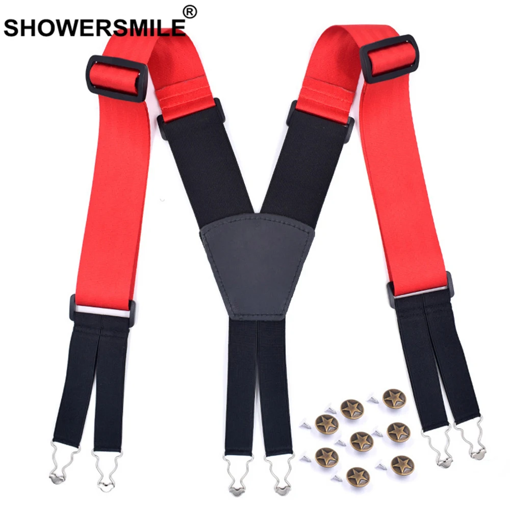 Top Trends: SHOWERSMILE Wide Suspenders 5cm Mens Braces For Trousers High Quality Plus Size 6 Buckles X Back Casual Elastic Male Pants Strap Shoppable Styles