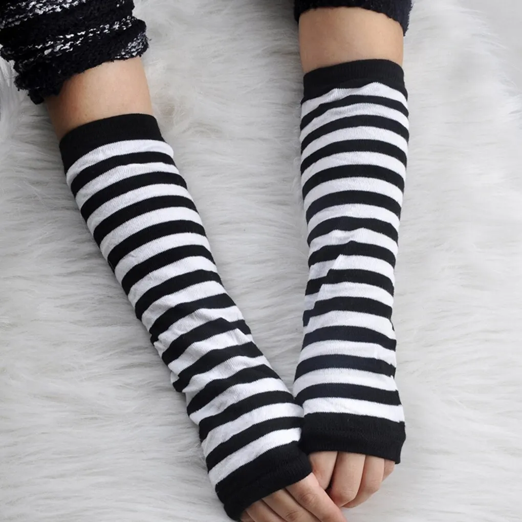 Top Trends: Fashion Women Long Sleeve Striped Fingerless Long Gloves Ladies Stretchy Womens Sexy Knitted Wrist Arm Warmer Shoppable Styles