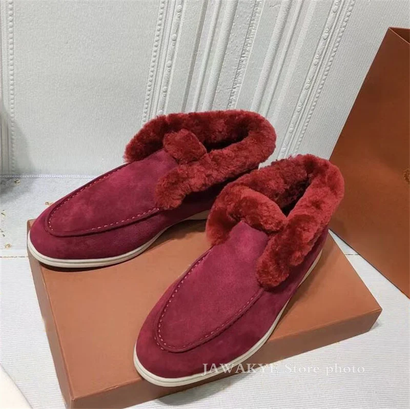 Top Trends: Winter Luxury Classic Furry Shoes Women Round Toe Slip-on Wool High Top Flats Ankle Boots Comfort Warm Hot Sale Snow Boots Men Shoppable Styles - Image 6