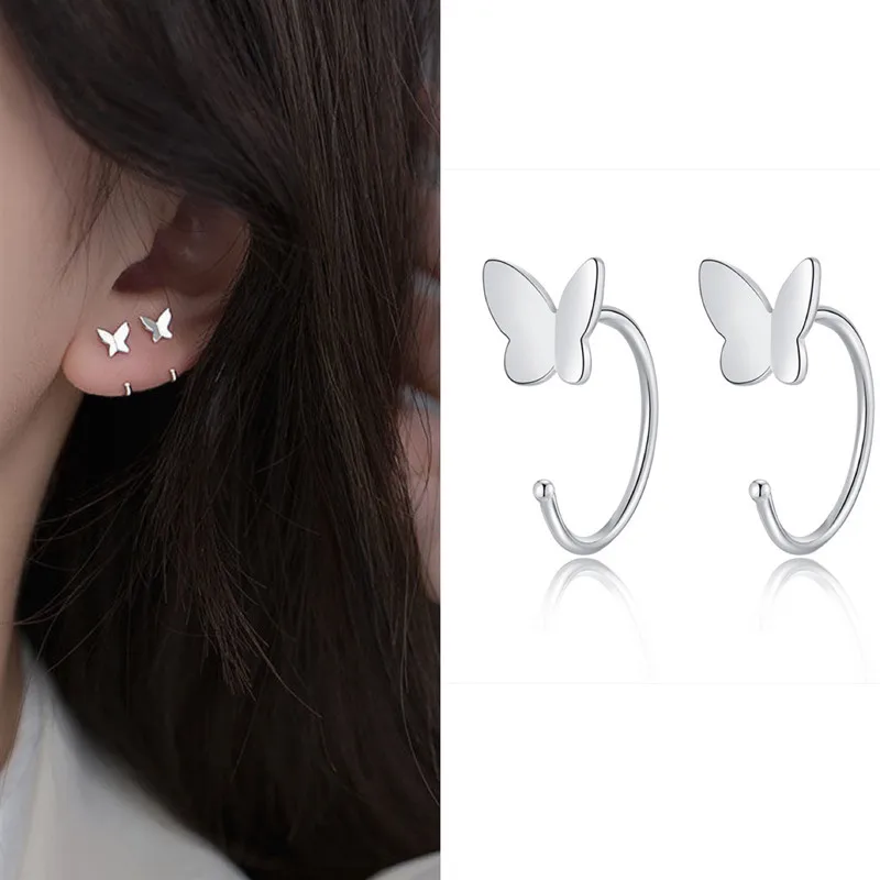 Top Trends: Butterfly Geometric Asymmetric Stud Earrings For Women Small Open Huggies Hoops Ear Piercing Earring Jewelry Girls Shoppable Styles