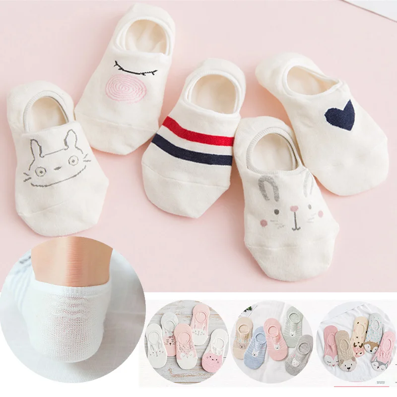 Top Trends: 5Pairs New Harajuku Women Socks Funny Kawaii Animals Cute Happy Silicone Slip Invisible Cotton Sock Spring Socks Slippers 35-40 Shoppable Styles