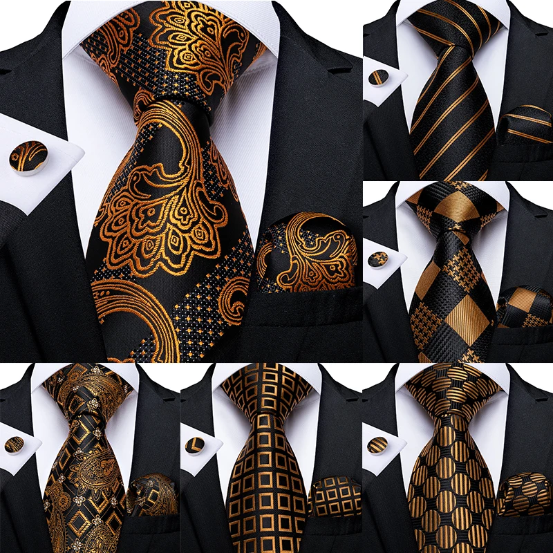 Top Trends: Gift Men Tie Gold Black Striped Paisley Silk Wedding Tie For Men DiBanGu Design Hanky Cufflink Quality Men Tie Set Dropshipping Shoppable Styles