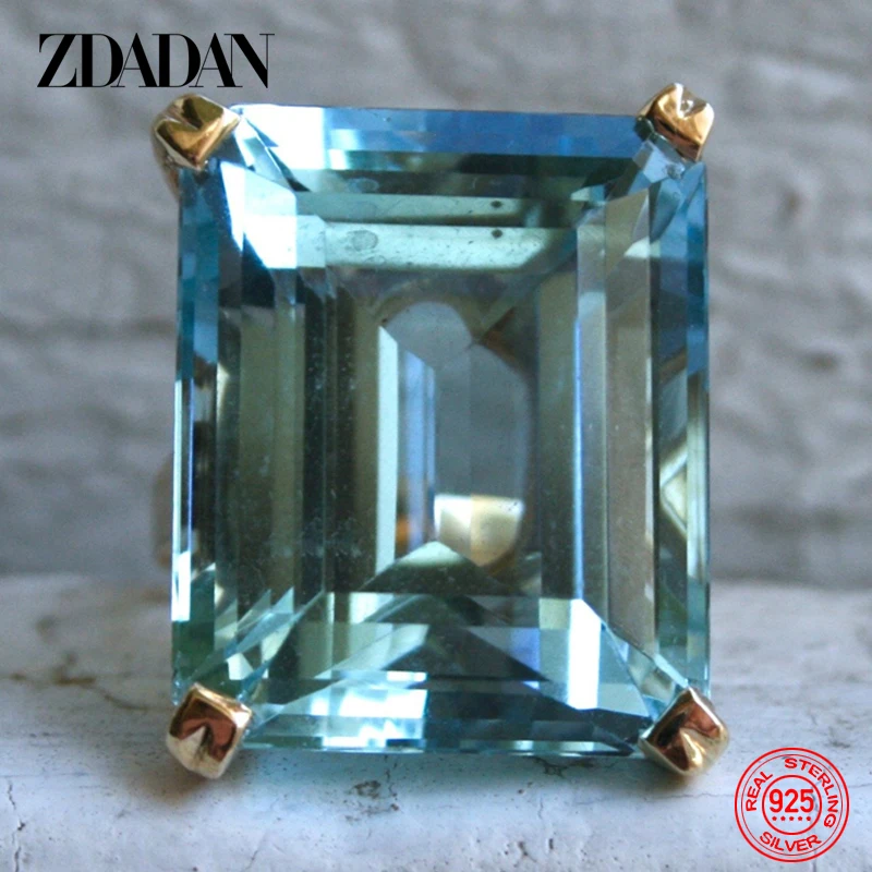 Top Trends: ZDADAN 925 Sterling Silver Aquamarine Gemstone Ring For Women Fashion Party Jewelry Gifts Wholesale Shoppable Styles