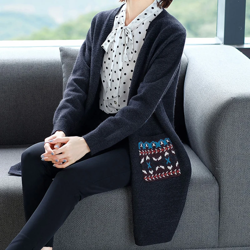 Top Trends: Vintage Long Length Knitting Cardigans Women Korean Style Big Size 4XL Sweater Ladies Spring Soft Knit Jacket With Pocket Shoppable Styles - Image 3