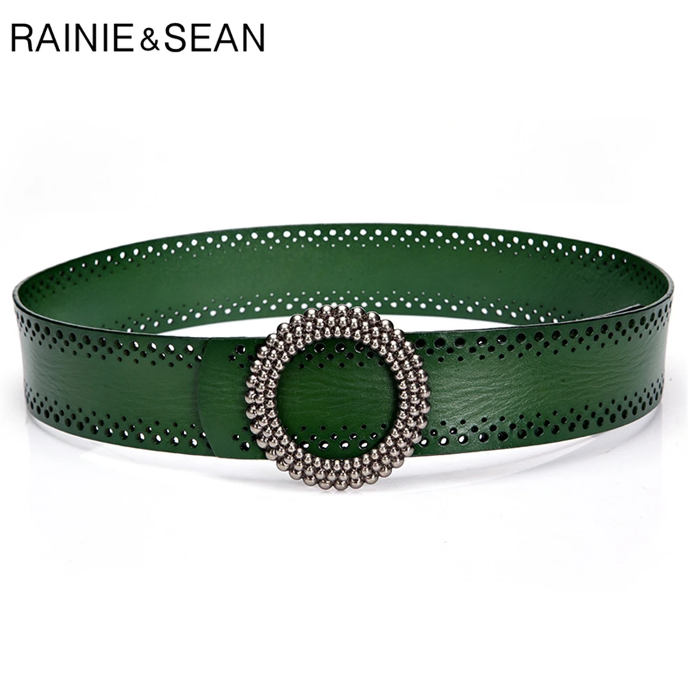 Top Trends: RAINIE SEAN Blackish Green Women Belt No Hole Ladies Belts For Dresses Real Leather High Quality Apparel Accessories 100cm Shoppable Styles