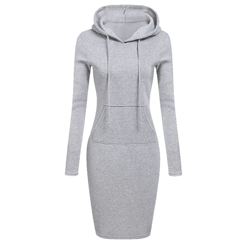 Top Trends: Women's Fashion Sweatshirt Dresses For Women Pocket Hooded Casual Dress Solid Color Long Sleeve Mini Dress Shoppable Styles - Image 4