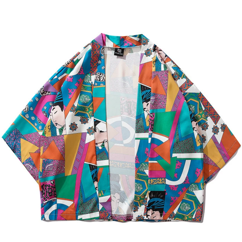 Top Trends: Color Block Patchwork Yukata Haori Men Japanese Kimono Cardigan Clothing Jacket Womens Ukiyoe Kimono Shirt Traditional Thin Robe Shoppable Styles