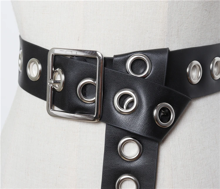 Top Trends: Belt For Women Fashion Knot Long Belt Black Hollow Rivet Knotted Soft PU Leather Strap Belt Silver Pin Square Buckle Waistbands Shoppable Styles - Image 4