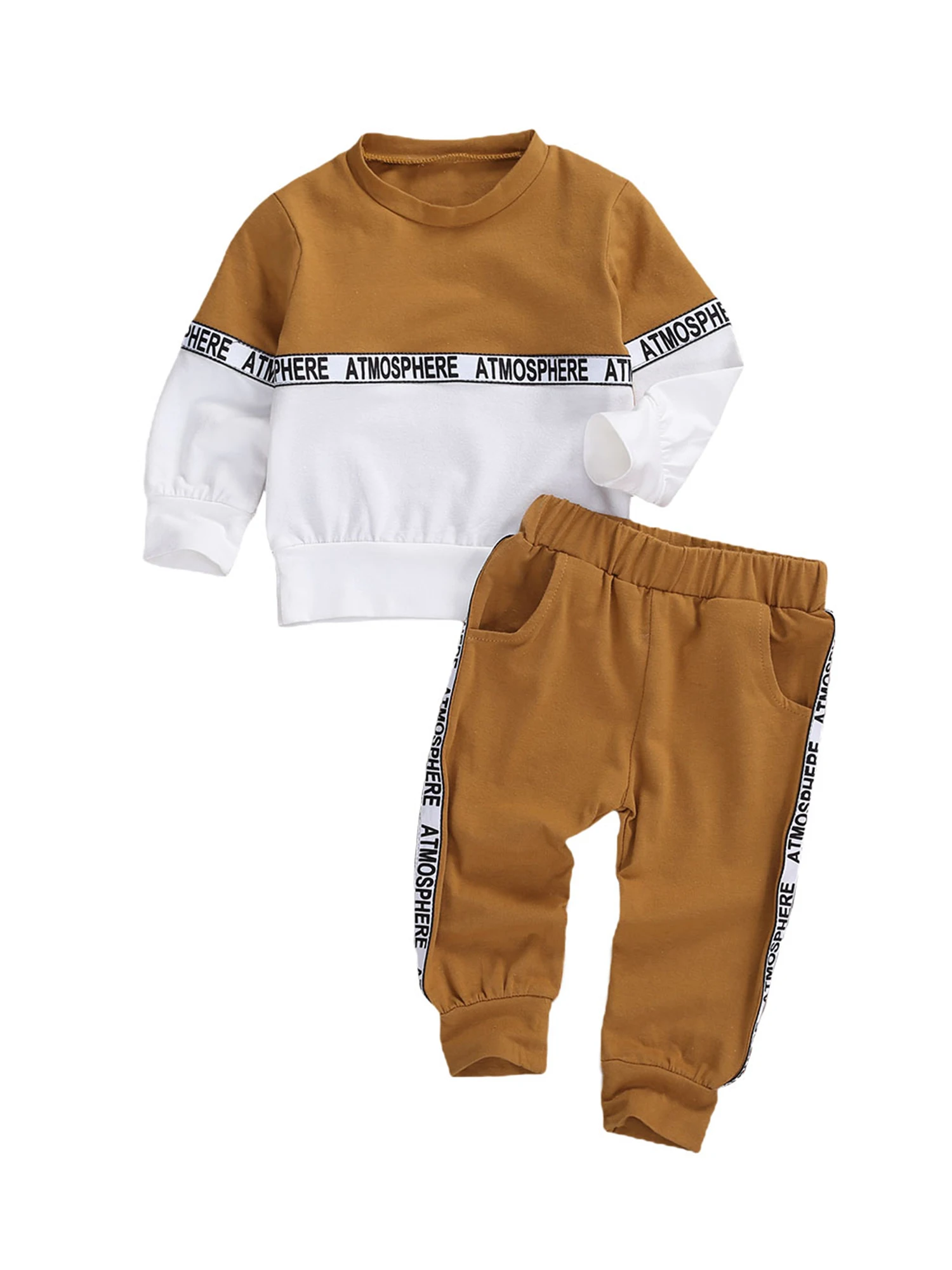 Top Trends: Toddler Kids Baby Boys Clothes Set Long-sleeved Letter Personality Round Neck Hoodies And Solid Color Elastic Long Pants Shoppable Styles