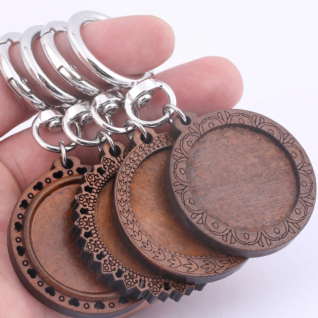 Top Trends: 5pcs Fit 25mm 30mm Wood Cabochon Keychain Base Setting Blanks Spring Clasp Keyring Key Chaing Making Accessories Diy Craft Shoppable Styles