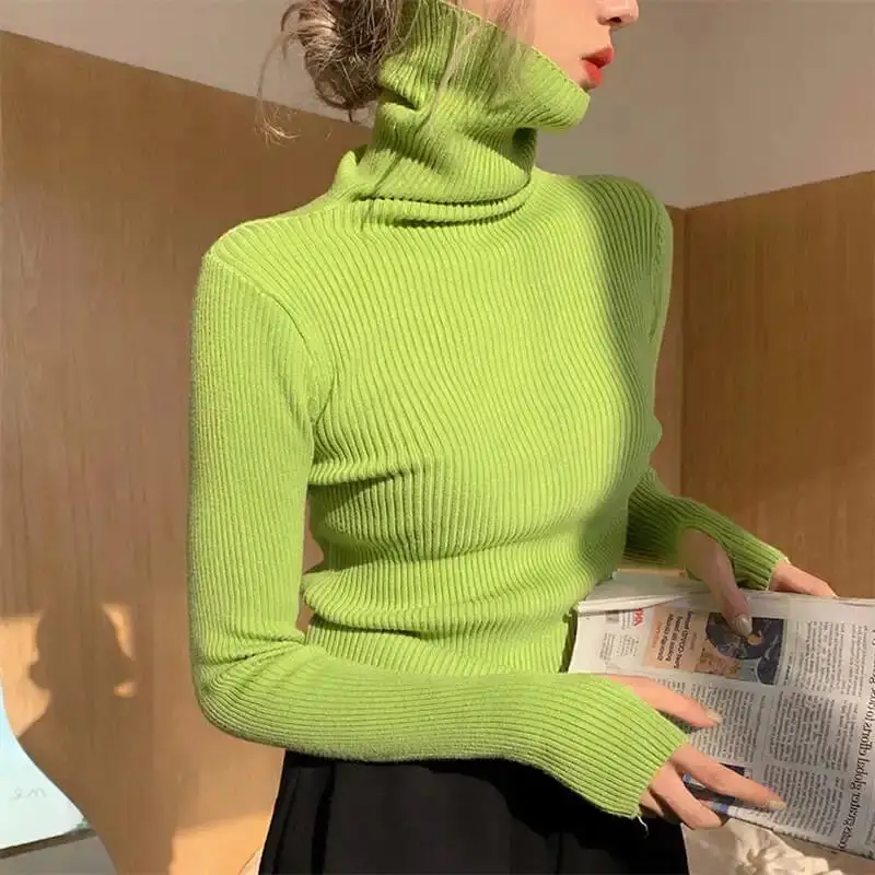 Top Trends: Turtleneck Women Sweater 2021 Autumn Winter New Korean Fashion Slim Pullover Basic Tops Casual Soft Knit Sweaters Long Sleeve Shoppable Styles