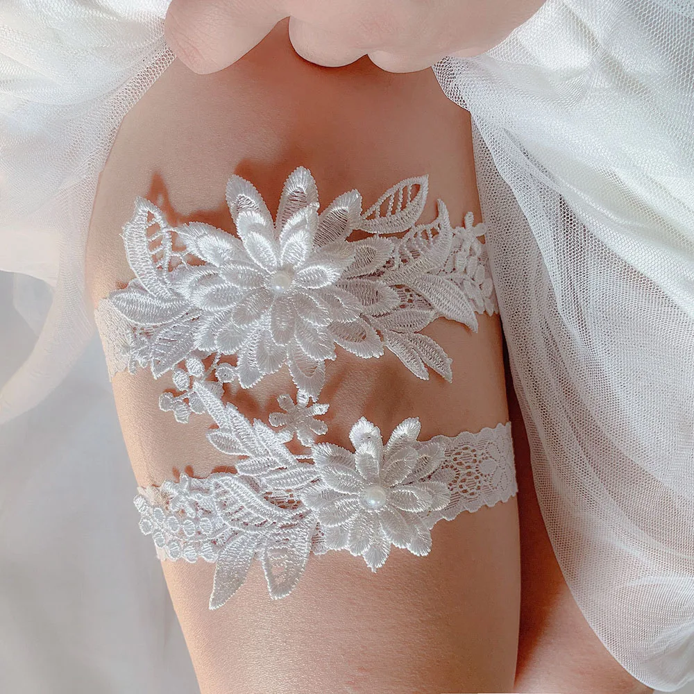 Top Trends: K01 2pcs Wedding Garter Sexy Bridal Thigh Ring Garter Belt Embroidery Floral Wedding Accessories Women Garter Belt Leg Ring Shoppable Styles