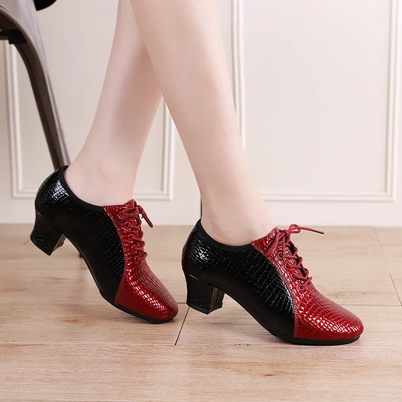 Top Trends: Latin Dance Shoes Female Head Layer Cowhide Stone Pattern Soft Rubber Sole Bottom Chacharum Ballad Ballroom Jazz Shoes Woman Shoppable Styles - Image 3