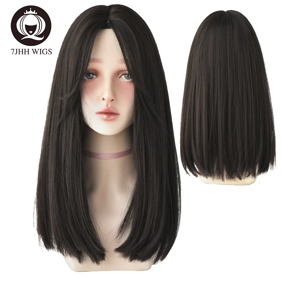 Top Trends: 7JHH WIGS Long Straight Middle Part Synthetic Wig Daily Wear Non-Reflective Black Light Brown Wigs For Women Heat-Resistant Wig Shoppable Styles