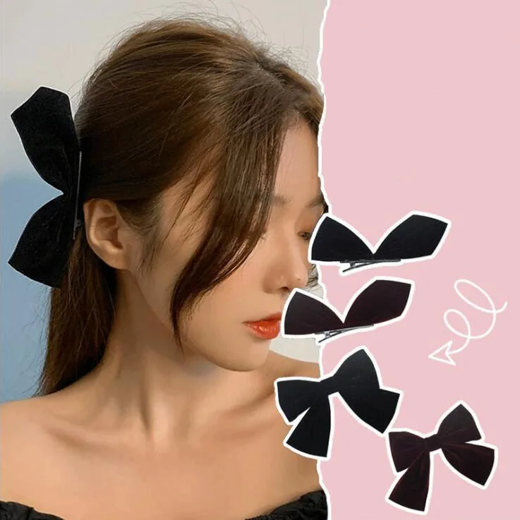 Top Trends: 1 / 2Pcs Black White Ribbon Hair Bows Clips Vintage Bowknot Side Hairpin Cute Girls Barrettes Headdress Hair Accessories For Women Shoppable Styles