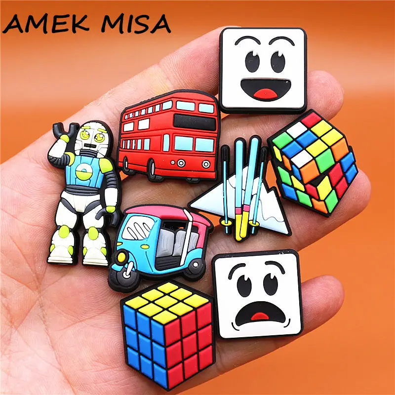 Top Trends: Dropshipping 1pcs Rubik's Cube PVC Shoe Charms Robot Tricycle Face Bus Shoe Accessories Decorations Fit Bracelet Kids Gifts Shoppable Styles