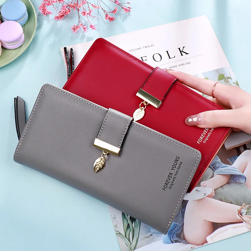 Top Trends: Fashion Leaf Pendant Women&#039;s Long Wallets Female PU Leather Zipper Coin Purse Hasp Money Clutch Bag Large Capacity Card Holders Shoppable Styles