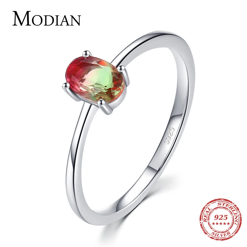 Top Trends: Modian 925 Sterling Silver Colorful Watermelon Tourmaline Rings For Women Fashion Finger Band Fine Jewelry Korean Style Anel Shoppable Styles