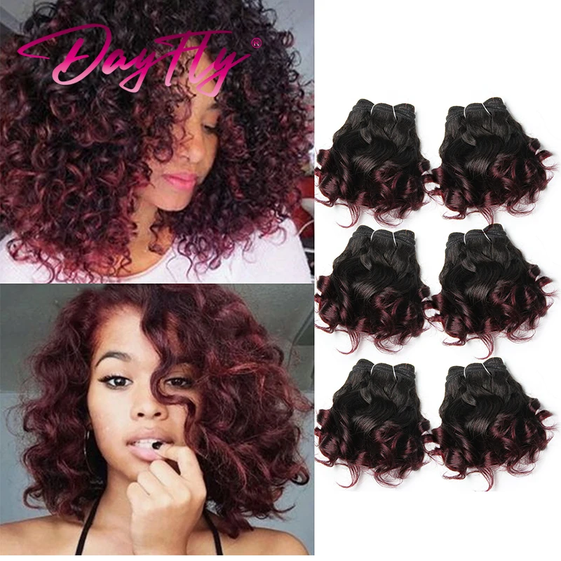 Top Trends: Ombre Bouncy Curly Hair Bundles Raw Human Hair Brazilian Hair Weave Bundle 6 Bundles / Lot Short Colored Hair Extensions For Women Shoppable Styles