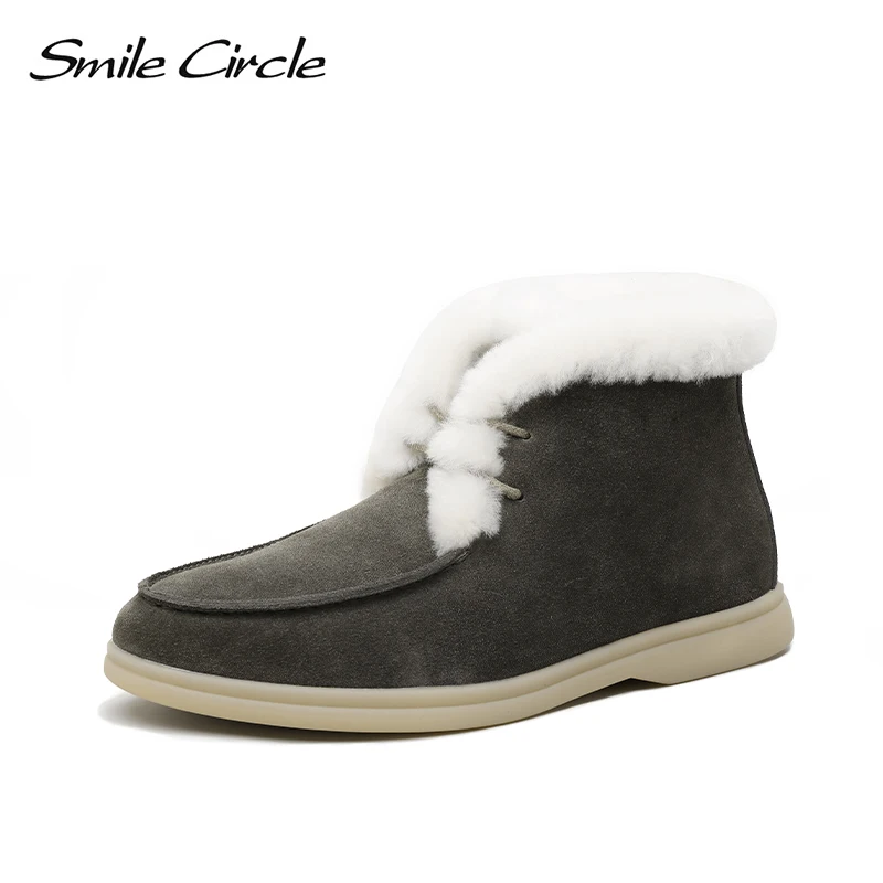 Top Trends: Smile Circle Women Snow Boots Natural Fur Genuine Leather Ankle Boots Winter Comfortable Flat Wool Boots Women Shoes Shoppable Styles - Image 2