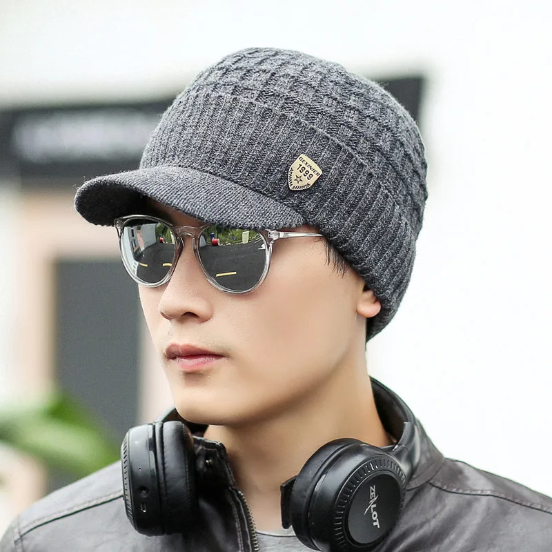 Top Trends: Caps Visor Hat Men Knitted Wool Winter Hats With Visor Cap Mens New Arrival Shoppable Styles