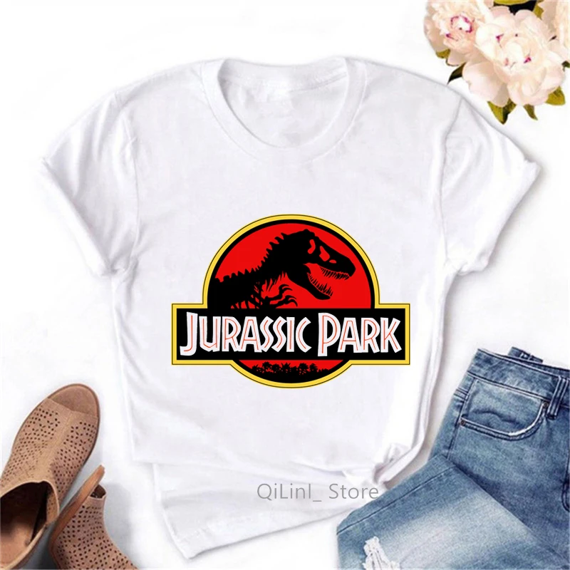 Top Trends: Vintage Jurassic Park T Shirt Women Dinosaur Tee Shirt Femme Summer Geek Top Female White Short Sleeve T-Shirt Cool Streetwear Shoppable Styles