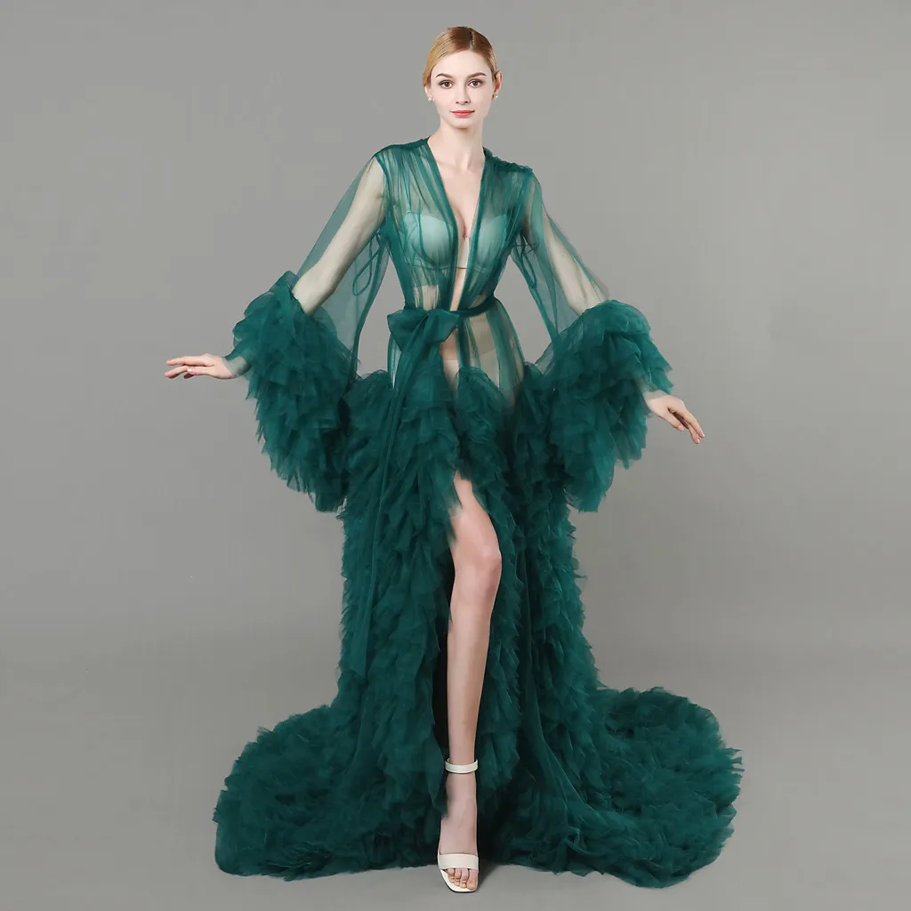 Top Trends: Unique Bridal Fluffy Tulle Robes Maternity Gowns Long Hunter Green Ball Gown Photography Pregnancy Dress Birthday Party Bathrobe Shoppable Styles