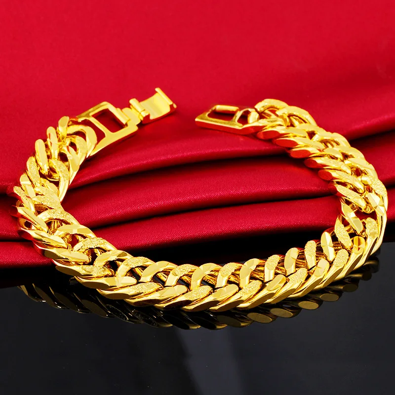 Top Trends: 12MM 24K Pure Gold Color Bracelets For Men Women Chain Bracelet Bangles Wristband Pulseira Homme African Gold Jewelry Man Bijoux Shoppable Styles