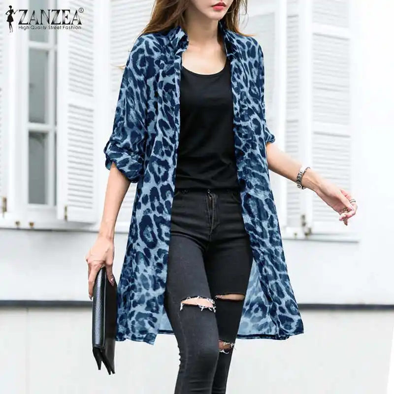 Top Trends: Women's Printed Blouses ZANZEA 2023 Fashion Summer Leopard Cardigans Long Kimono Cape Female Lapel Tunic Chemise Top Shoppable Styles