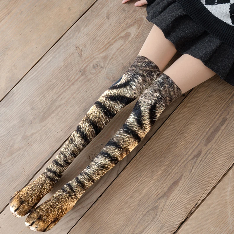 Top Trends: New Creative Animal Foot Printed Women Over The Knee Socks Cartoon Cat Tiger Claw Ladies 3D Print Funny Animal High Socks Shoppable Styles