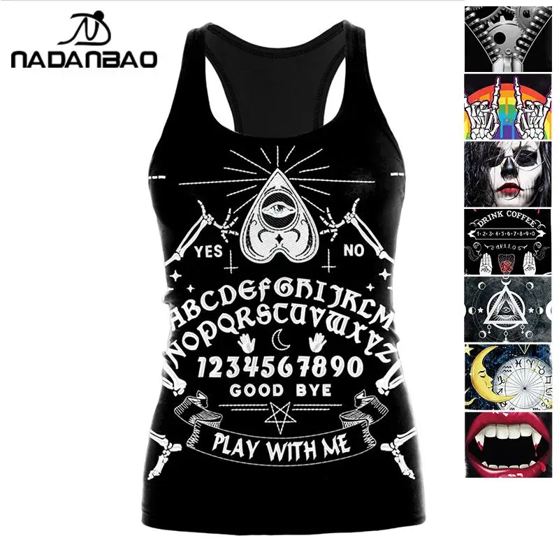 Top Trends: NADANBAO 2024 HOT Ouija Black Tank Tops Gothic Skeleton Printed Vest Fashion Shirt Summer Sexy Slim Vest Sleeveless Streetwear Shoppable Styles