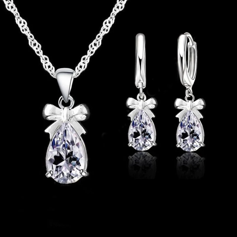 Top Trends: New Gift Set 925 Real 925 Sterling Silver With White Stone Cubic Zirconia Dangle Earring Pendant Necklace Woman Jewelry Set Shoppable Styles