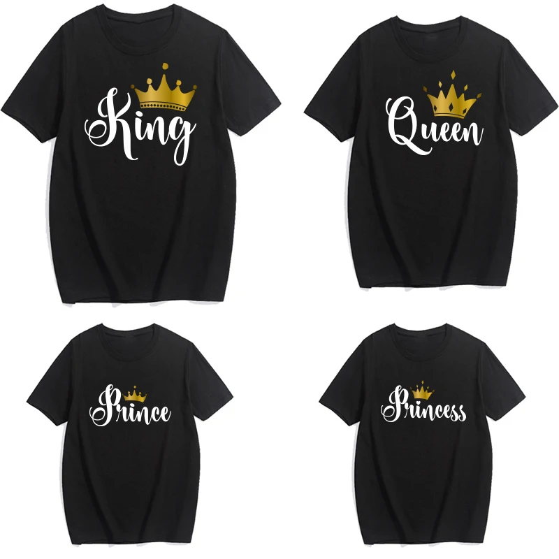 Top Trends: Funny King Queen Prince Princess Family Matching Clothes Casual Father Son Mother And Daughter Shirts Gold Crown Print Tops Shoppable Styles