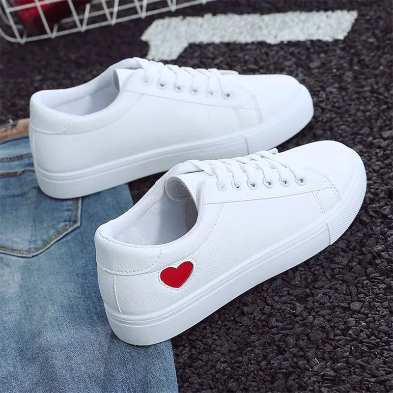 Top Trends: 2022 Autumn Woman Shoes Fashion New Woman PU Leather Shoes Ladies Breathable Cute Heart Flats Casual Shoes White Sneakers Shoppable Styles