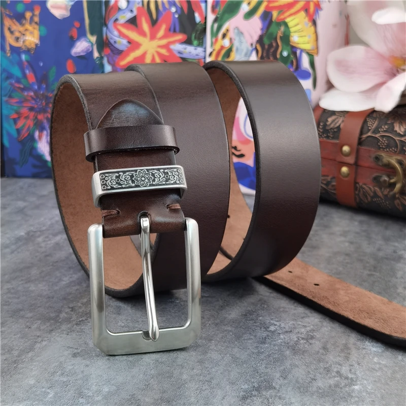 Top Trends: Stainless Steel Belt Buckle Mens Belts Luxury Super Thick Genuine Leather Belt Ceinture Belts Men Leather Waist Belt SBT0011 Shoppable Styles