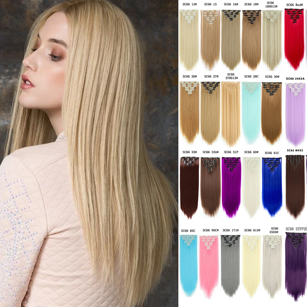 Top Trends: Synthetic 16 Clips In Hair Extension Long Straight Hair Fake False Hairpiece Clip In Hair Extension Shoppable Styles