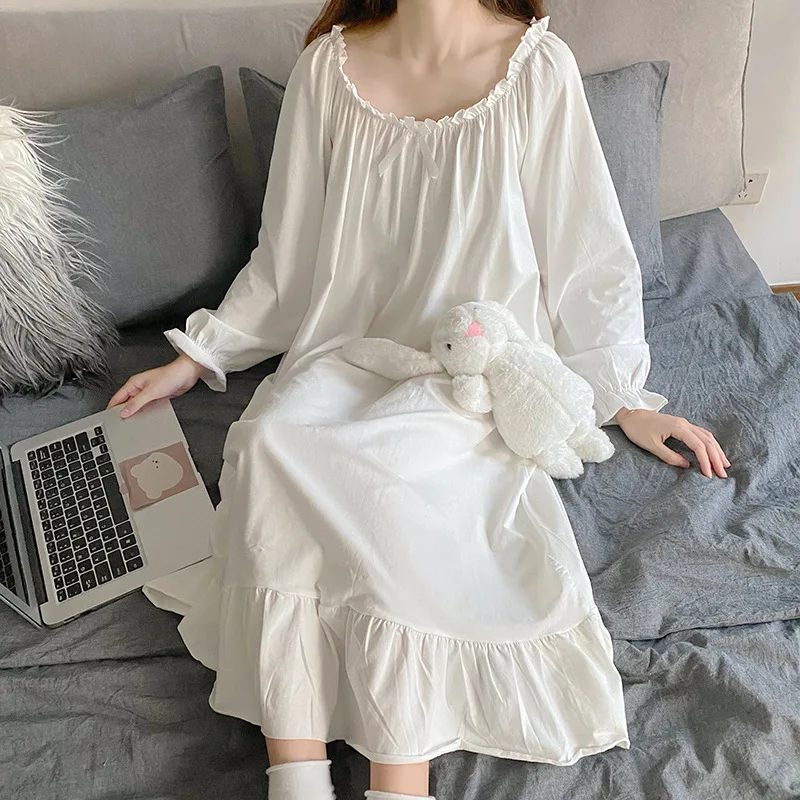 Top Trends: Fdfklak Loose Nightgowns For Women Dress Cotton Mesh Long Nightdress Long Sleeve Home Wear Clothes Ladie&#039;s Sleepwear Nightshirt Shoppable Styles