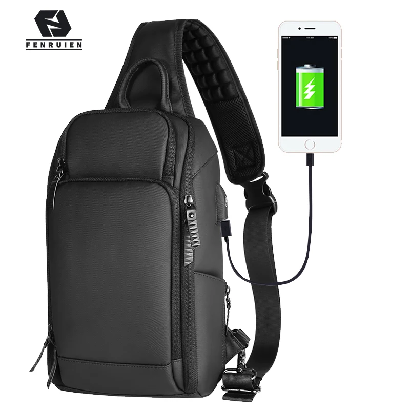 Top Trends: Fenruien Brand Chest Pack USB Charging Crossbody Bags For Men Shoulder Sling Bag Waterproof Short Trip Male Shoulder Bag Fashion Shoppable Styles