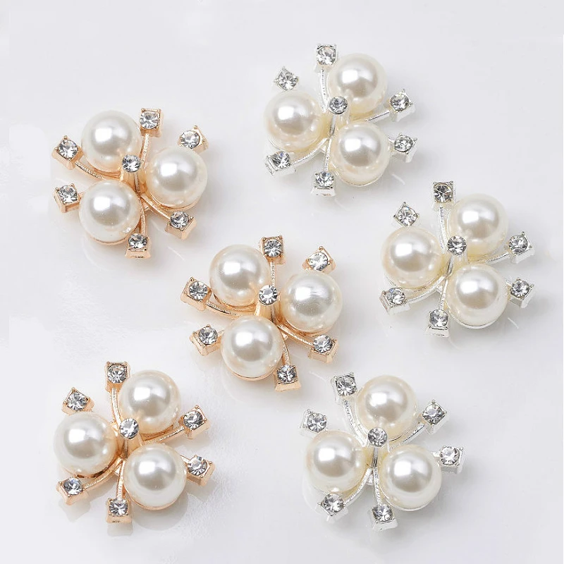 Top Trends: 10Pcs / lot Pearl Rhinestone Cabochons For Jewelry Making DIY Handmade Bows Hair Clips Crystal Decoration Alloy Button Accessories Shoppable Styles