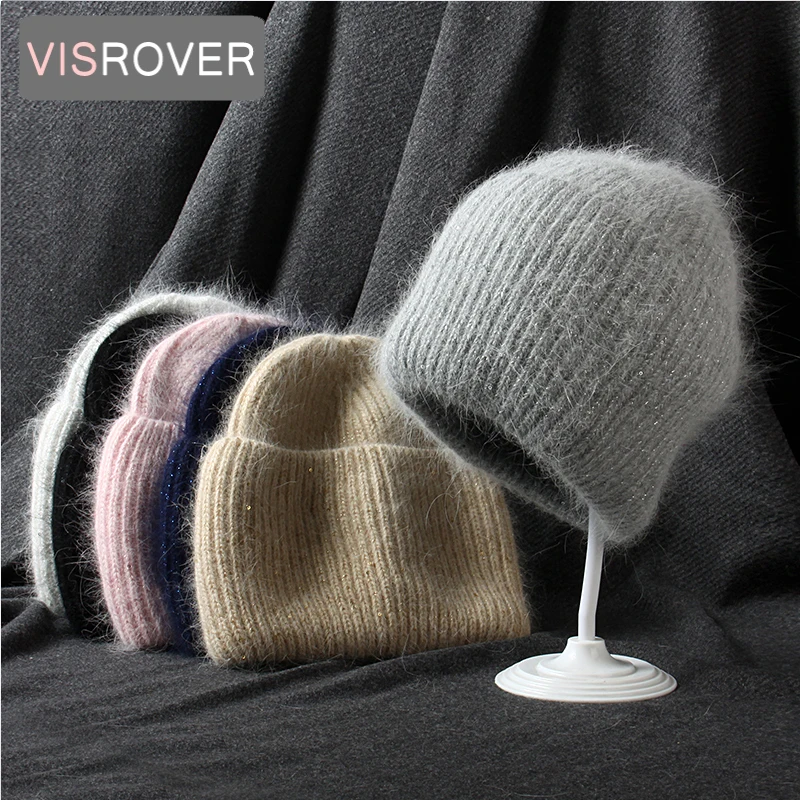 Top Trends: VISROVER 6 Colorways Rabbit Fur Sequin Woman Winter Hat Solid Color Autumn Beanies Best Matched Warm Soft Bonnet Skullies Gift Shoppable Styles