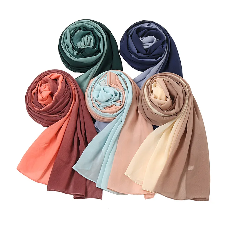 Top Trends: Fashion Ombre Gradient Bubble Chiffon Instant Hijab Shawl Lady High Quality Wrap Beach Cover-up Bufandas Muslim Sjaal 180*70Cm Shoppable Styles