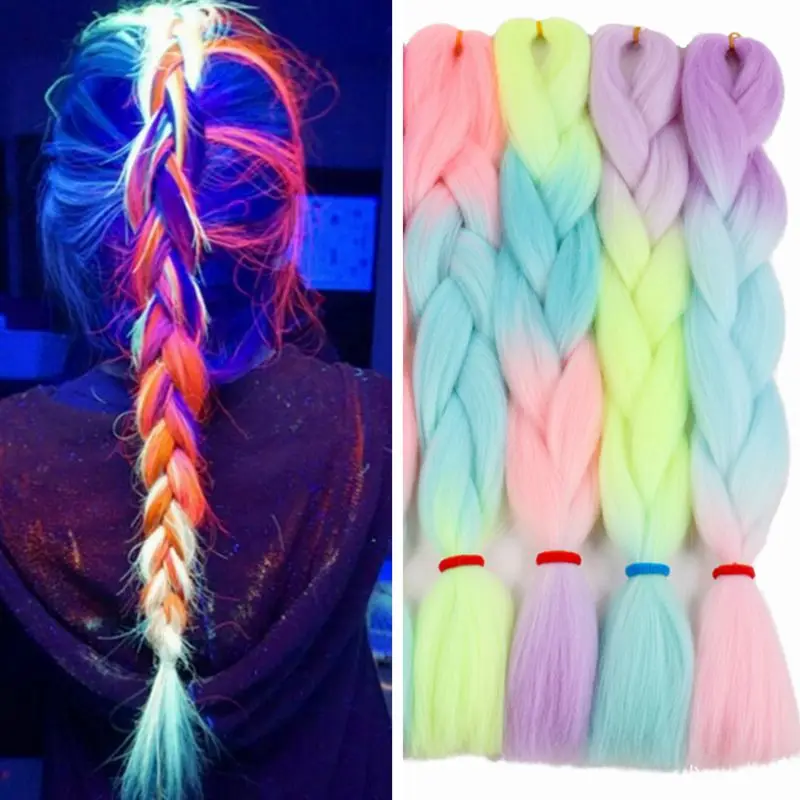 Top Trends: Ombre Glowing Luminous Luxury Synthetic Jumbo Braids Florescent Shining Hair In The Darkness 24inch 100G Shoppable Styles