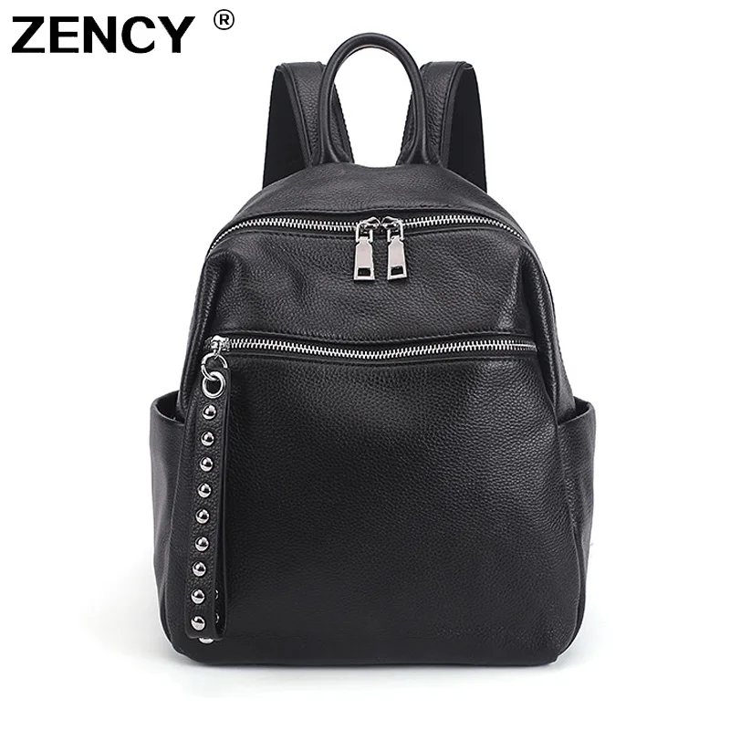 Top Trends: ZENCY 100% Soft Genuine Leather Silver Hardware Women's Backpacks Ladies Girls First Layer Cowhide Female School Book Backpack Shoppable Styles